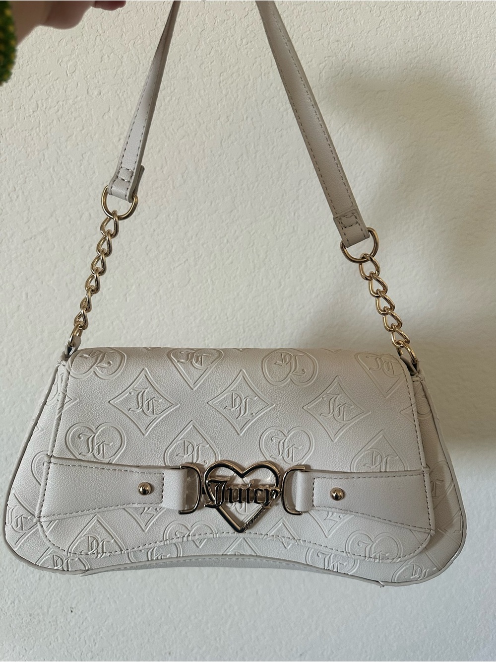 Juicy Couture Cream Embossed Heart-Clasp Shoulder Bag